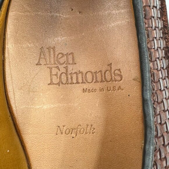 Allen Edmonds Norfolk Woven Leather Oxford Dress Shoes Brown Mens Size 7.5D